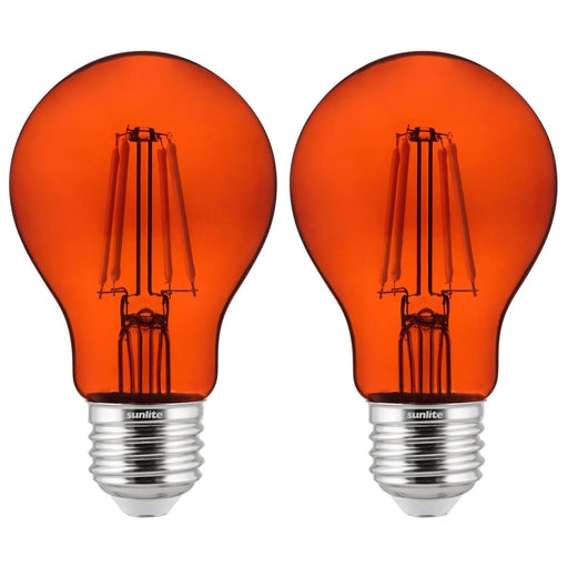 2-Pack Sunlite LED Transparent Orange A19 Filament Bulbs, 4.5 Watts, Dimmable, UL Listed