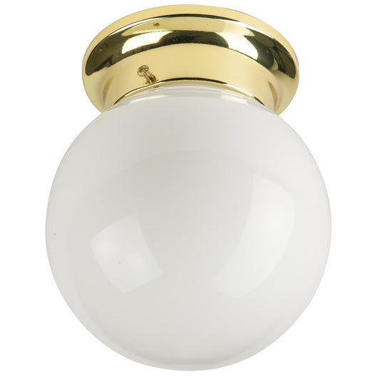 Sunlite 6" Energy Saving Globe Style Fixture, Polished Brass Finish, White Glass