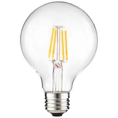 Sunlite 81117 LED Filament G25 Globe 6-Watt (75 Watt Equivalent) Clear Dimmable Light Bulb, 5000K - Super White