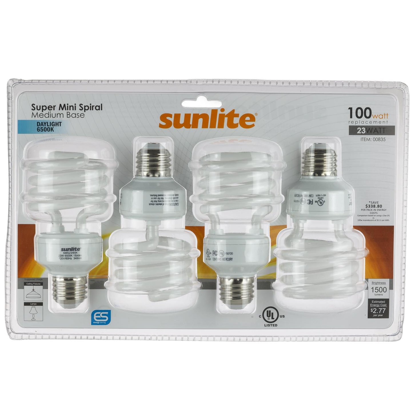 Sunlite SMS23/65K/CD4 23 Watt T2 Spiral Lamp Medium (E26) Base Daylight