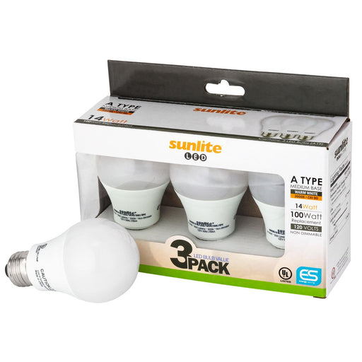 Sunlite A19/LED/14W/40K/3PK 14 Watt A19 Lamp Medium (E26) Base Cool White 3 Pack