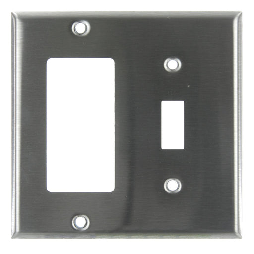 Sunlite E222/S 2 Gang Toggle Switch and Decorative Switch Receptacle Combo Plate, Steel