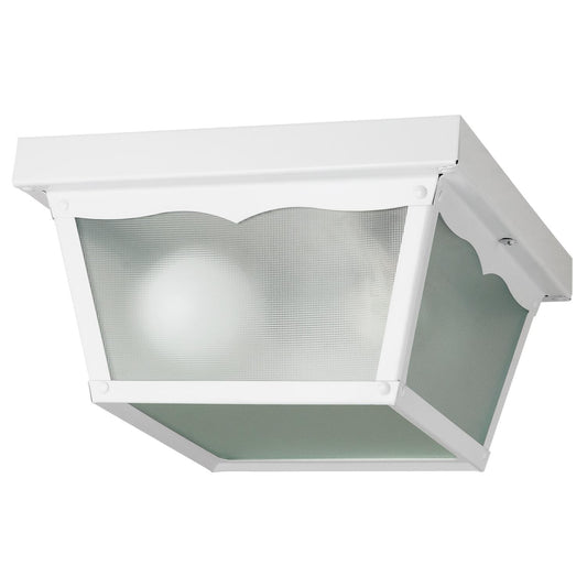 Sunlite Ceiling Mount Porch Light Outdoor Fixture, White Powder Finish, Frosted Glass