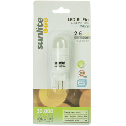 Sunlite LED Single Ended G4 Bi-Pin 2.5W (20W Equivalent) Light Bulb Bi-Pin (G4) Base, White