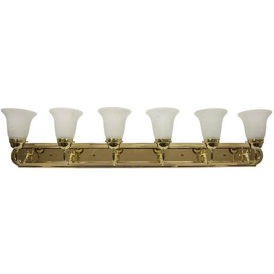 Sunlite 6 Lamp Vanity Decorative Sconce Fixture, Polished Brass  Finish, Alabaster Glass