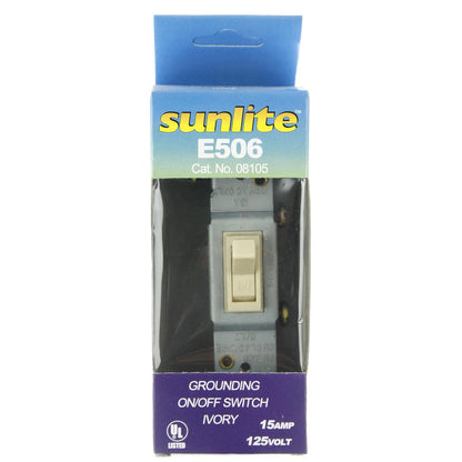 Sunlite E506 On/Off Grounded Toggle Switch, Ivory