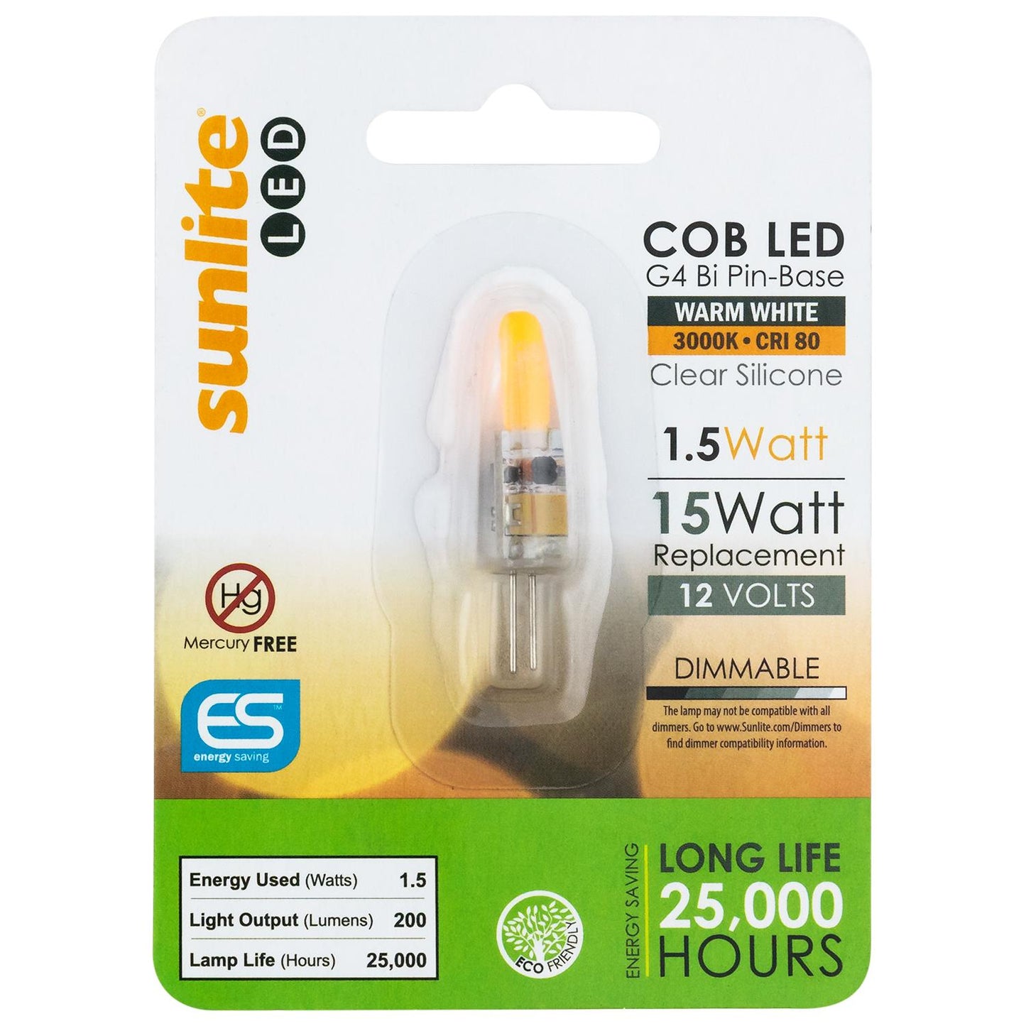 Sunlite G4/LED/1.5W/CL/12V/D/30K/CD LED Single Ended G4 Bi-Pin 1.5W Light Bulb (G4) Base, 3000K Warm White