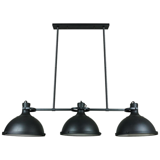 Sunlite 3 Round Shade Pendant Vintage Antique Style Fixture, Matte Black Finish