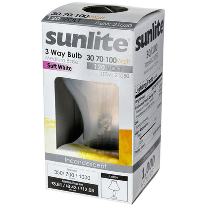 Sunlite 30-70-100 Watt A21 3-Way, Medium Base, White