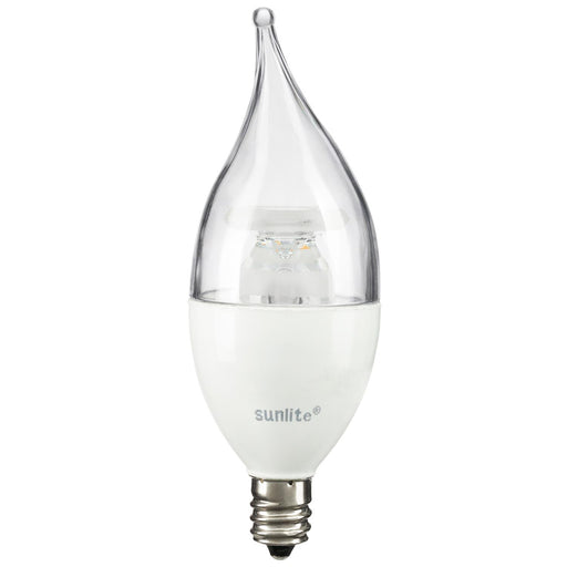 Sunlite CFC/LED/5W/E12/CL/D/ES/27K LED Flame Tip Chandelier 5W (40W Equivalent) Light Bulb Candelabra (E12) Base, Soft White