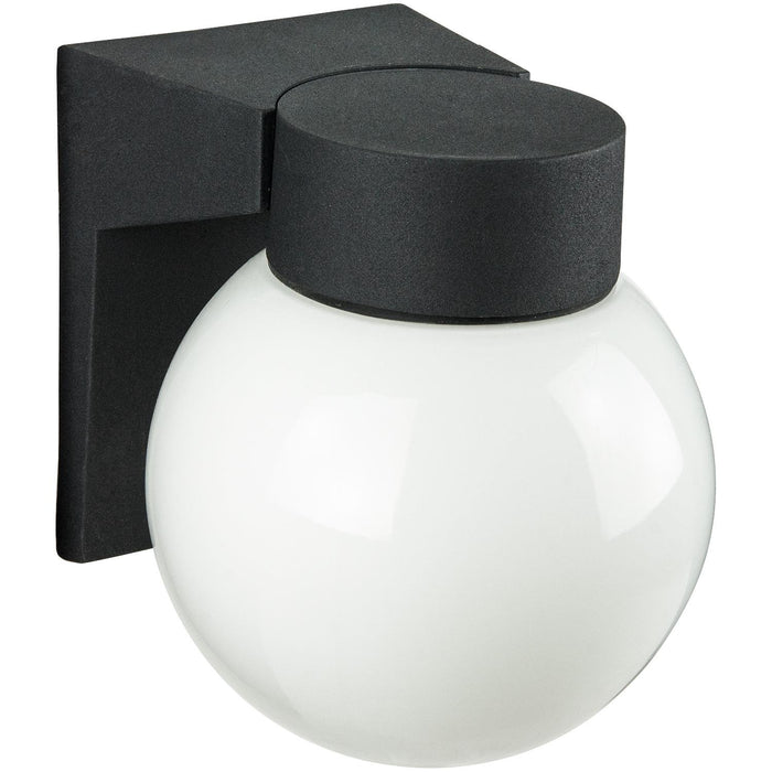 Sunlite Wall Mount Globe Style Outdoor Fixture, Black Finish, White Glass